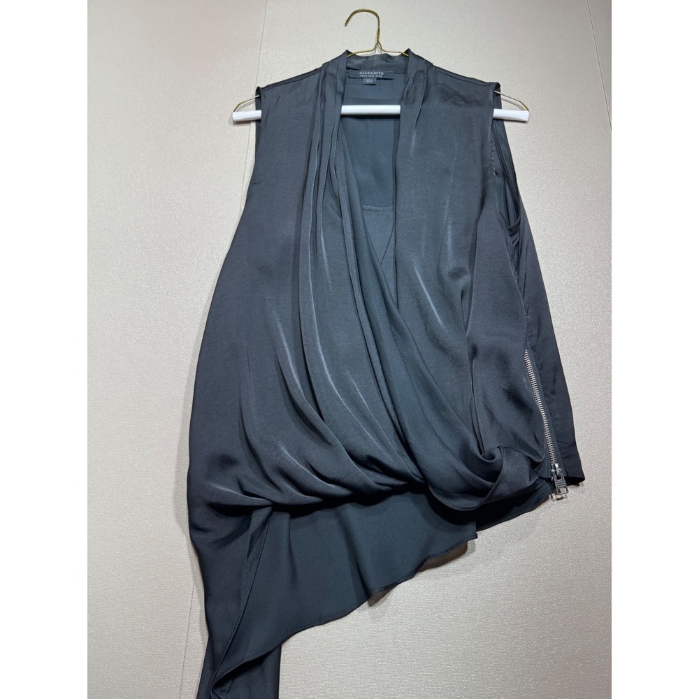 All Saints Draped Sleeveless Blouse in Charcoal